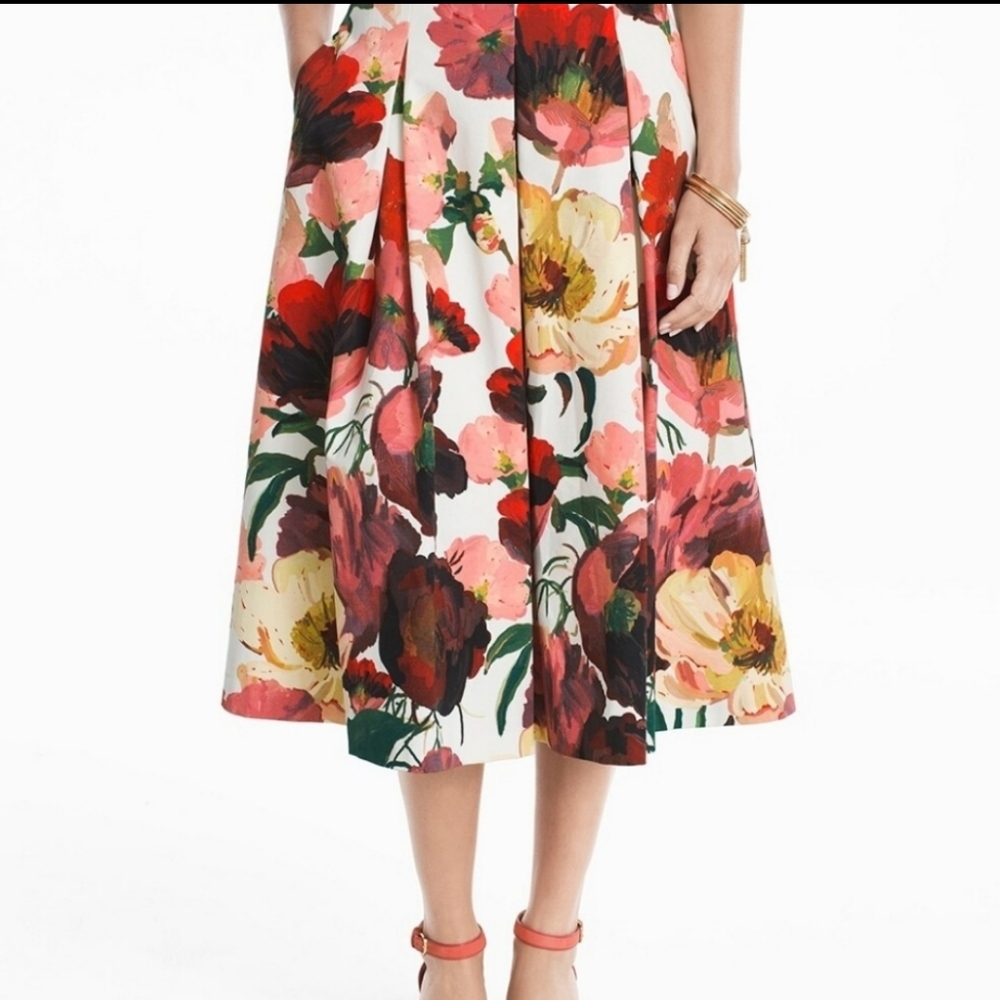 White House Black Market Floral Full Midi Skirt